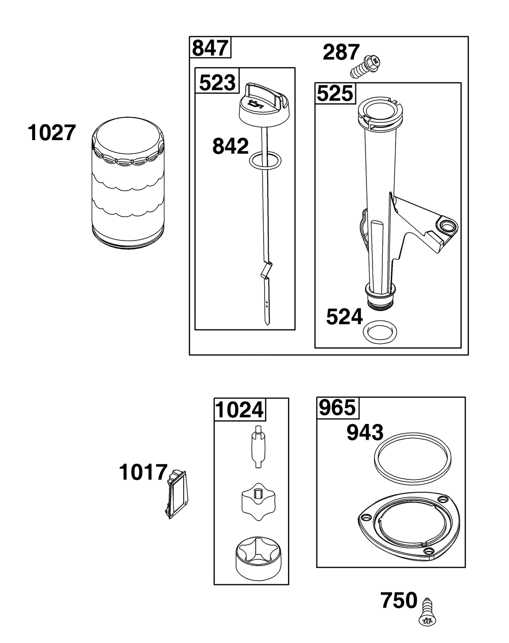 Lubrication Group Diagram and Parts List for 40R577-0002-H5 400000 - 699999 Briggs and Stratton Engine